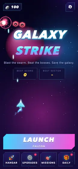 Galaxy Strike HTML5 game home screen