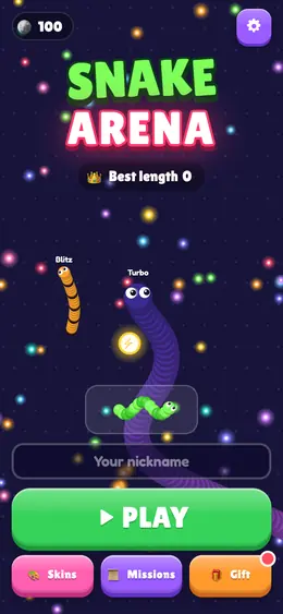 Snake Arena HTML5 game home screen